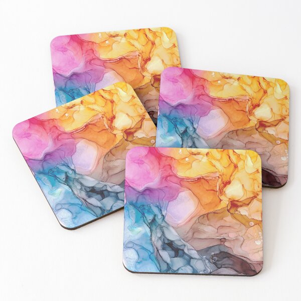 Item preview, Pink Yellow Orange Blue and Purple Abstract 2621 Alcohol Ink Painting by Herzart designed and sold by herzart.