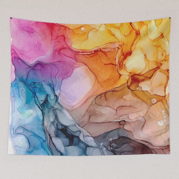 Item preview, Pink Yellow Orange Blue and Purple Abstract 2621 Alcohol Ink Painting by Herzart designed and sold by herzart.