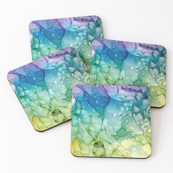 Item preview, Purple Blue Green Yellow Abstract 2621 Alcohol Ink Painting by Herzart designed and sold by herzart.