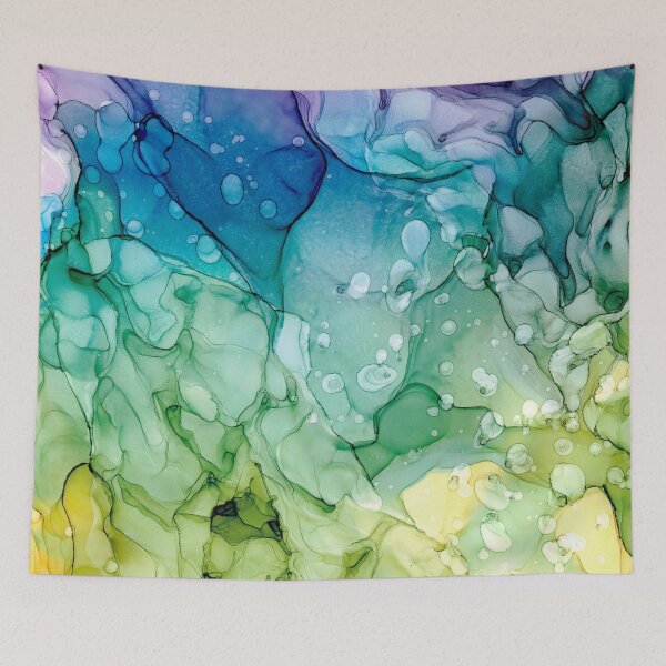Item preview, Purple Blue Green Yellow Abstract 2621 Alcohol Ink Painting by Herzart designed and sold by herzart.