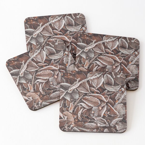 Item preview, Fallen brown Autumn leaves covered with frost and ice. Leaves filling the frame designed and sold by macroviewpoint.
