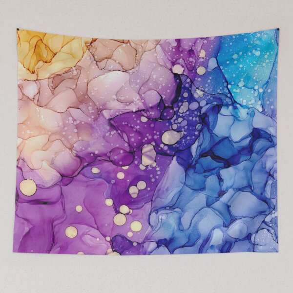 Item preview, Yellow Purple and Blue Abstract 2621 Alcohol Ink Painting by Herzart designed and sold by herzart.