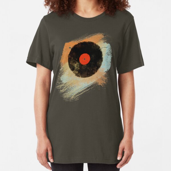 Vinyl Record Retro T-Shirt - Vinyl Records Modern Grunge Design Slim Fit T-Shirt
