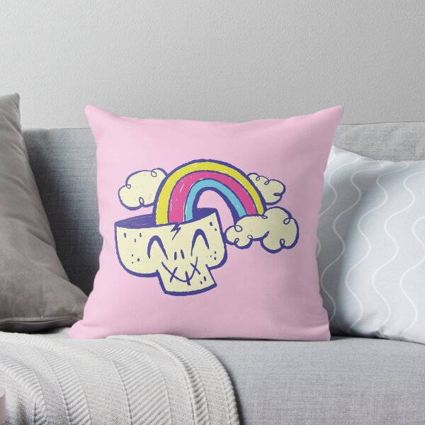 Rainbow Skull Cartoon Mod Throw Pillow