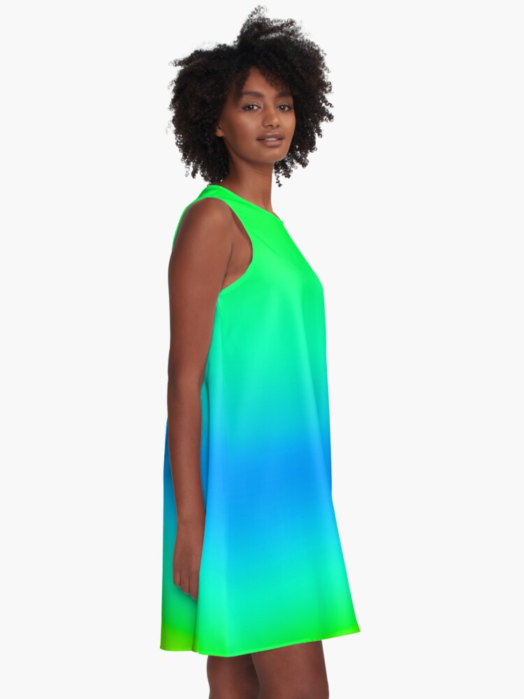 Fluorescent Blue and Green Gradient A-Line Dress for Sale by Kelly Louise