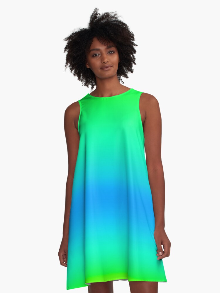 Fluorescent Blue and Green Gradient A-Line Dress for Sale by Kelly Louise