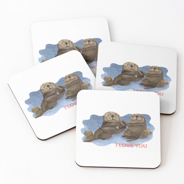 Item preview, I love you otters holding hands designed and sold by PeachCatDesigns.