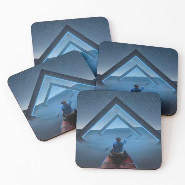 Item preview, Man in Boat Rowing Through Blue Gates designed and sold by JoelMakesArt.