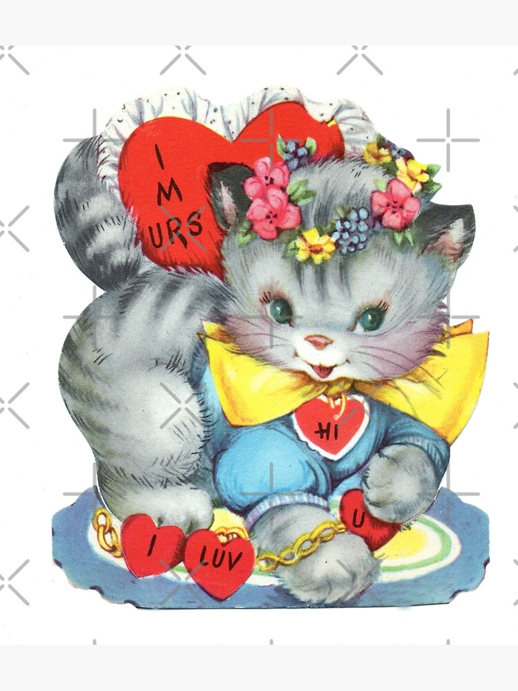 Vintage Retro Valentine Card, Cute White Kitschy Cat All My Love