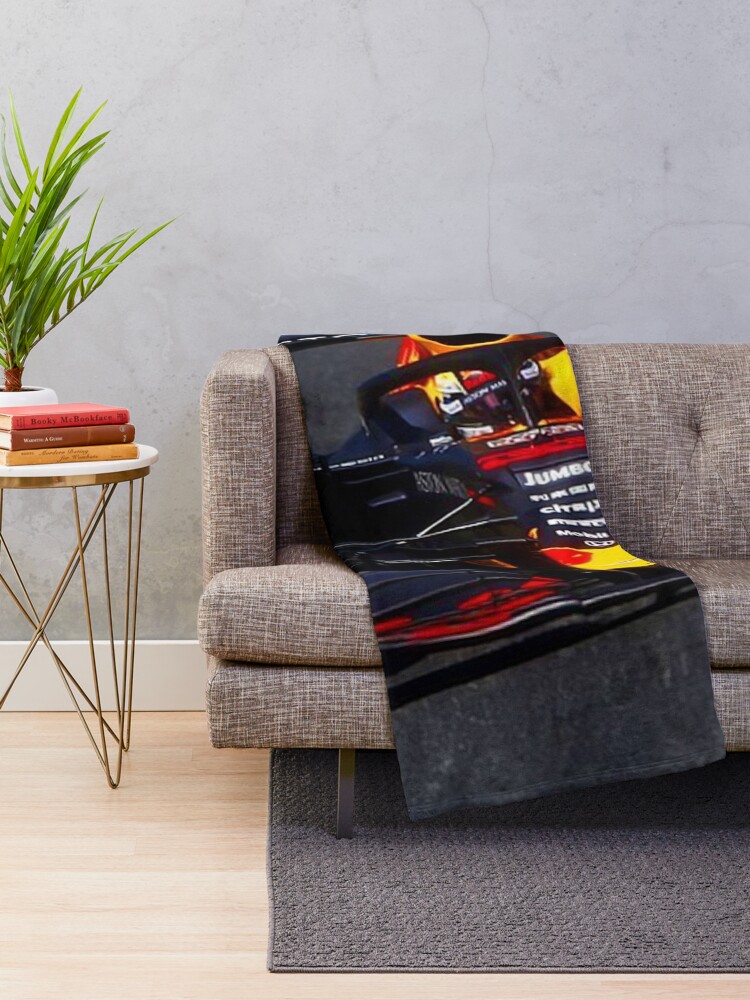 Alternate view of Max Verstappen racing his 2020 F1 car Throw Blanket