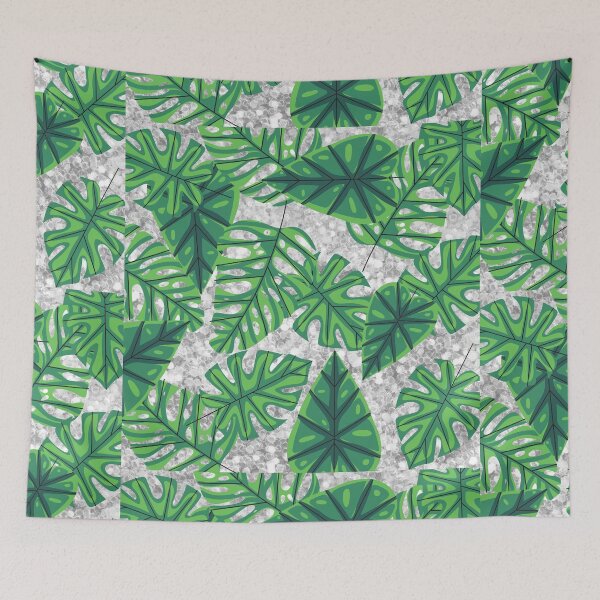 Item preview, Silver Tropical Leaves Pattern designed and sold by aboniteblanc.