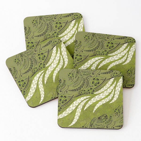 Item preview, Samoan Tribal Olive Green Floral Splash designed and sold by sunnthreads.