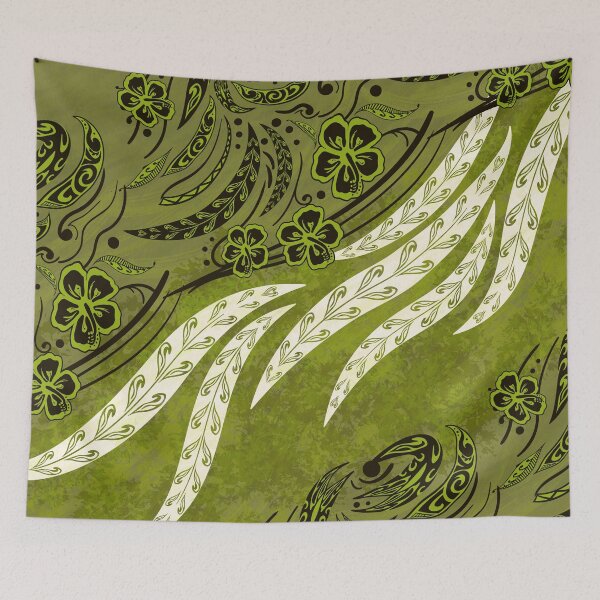 Item preview, Samoan Tribal Olive Green Floral Splash designed and sold by sunnthreads.