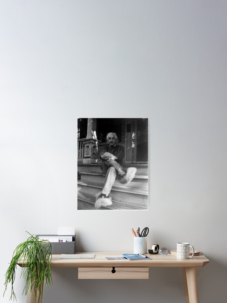 Klassische Schwarzweissfotografie Albert Einstein In Fuzzy Slippers Poster Von Gentlebiz Redbubble