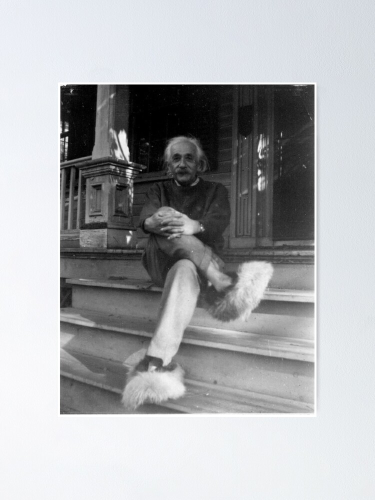 Klassische Schwarzweissfotografie Albert Einstein In Fuzzy Slippers Poster Von Gentlebiz Redbubble