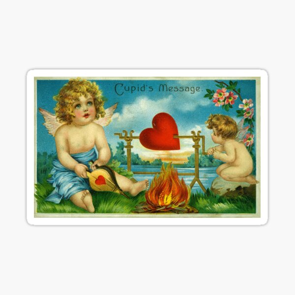 Vista previa del artículo con la obra «Día de San Valentín vintage: mensaje de Cupidos», diseñado y vendido por The Great  Art.