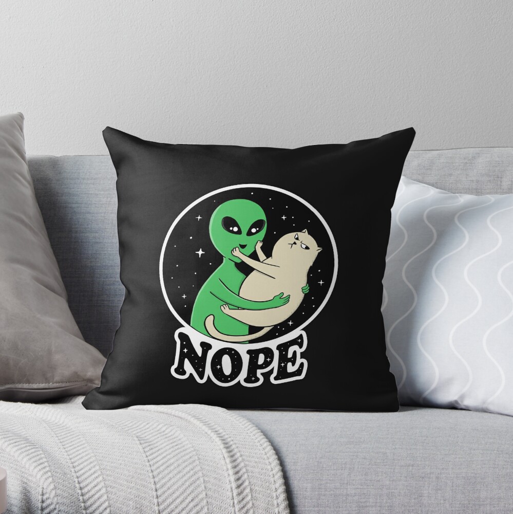 Cat and Alien Throw Pillow