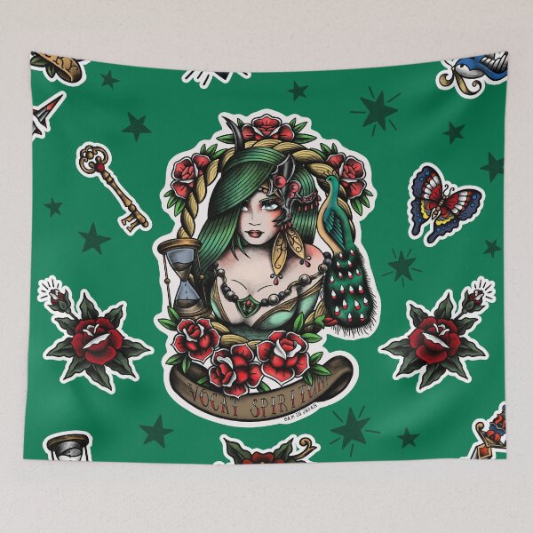 Item preview, "Vocat Spiritum" Rydia from Final Fantasy 4 (FFIV) in American Traditional Tattoo Portrait Style designed and sold by SamInJapan.