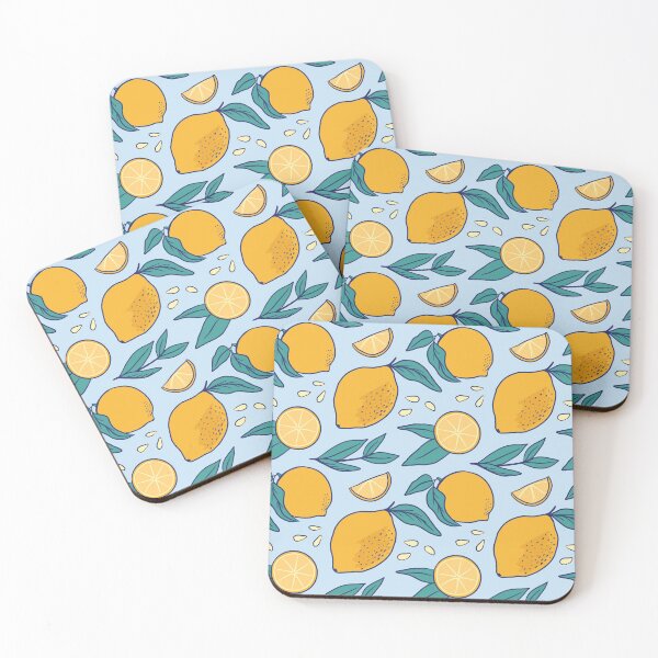 Item preview, Retro seamless pattern with yellow lemons on blue background designed and sold by annetc-designs.