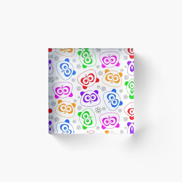 Rainbow Pandas - on white Acrylic Block