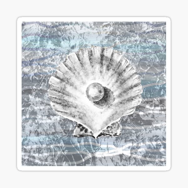 Silver Gray Seashell On Ocean Shore Waves And Rocks V Sticker