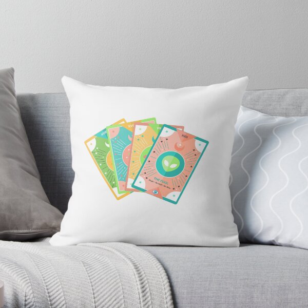 Pastel Alien Tarot Deck (UFO) Throw Pillow