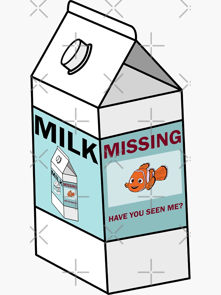 "Finding Nemo Milk Carton MISSING" Sticker for Sale by elalf Redbubble