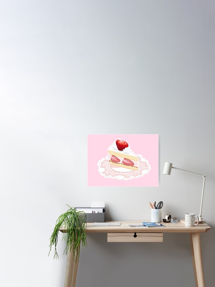 Kawaii Japanese Strawberry Cake Slice! Poster for Sale by