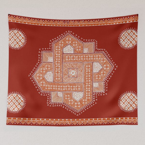 Item preview, The geometrical hand fan Mandana motif designed and sold by Richa Maurya.