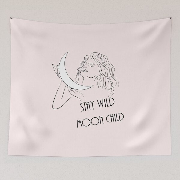 Item preview, Stay Wild Moon Child Slogan Line Art Woman with Moon designed and sold by Nina Baydur.