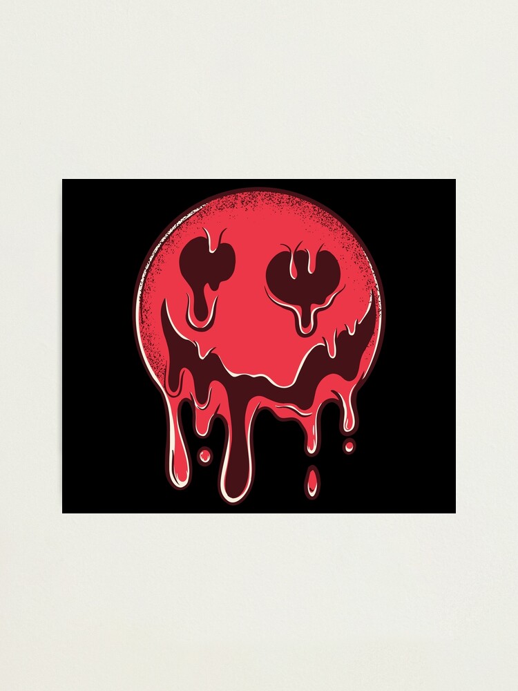 "Red Melting Acid Smiley Face" Photographic Print by TeesByMark Redbubble