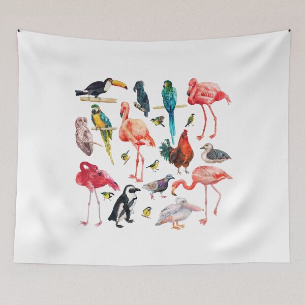 Item preview, Beautiful Birds Watercolor Pattern - Pink Flamingo Parrot Toucan Owl Duck Rooster Penguin Bird Lovers Ornithologist Gift designed and sold by FunnySunny T-Shirts.