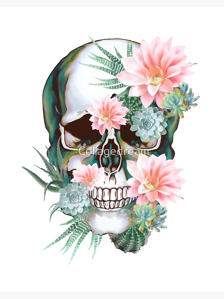 Human anatomy Skull cactus succulents plants watercolor | Art Board Print