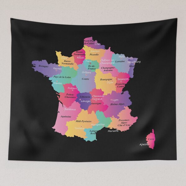 Item preview, Colorful France map with regions and main cities designed and sold by mashmosh.