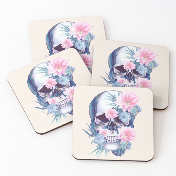 Item preview, Sugar skull with succulents plants, blue navy and pink, cool funny cute mask designed and sold by Collagedream.