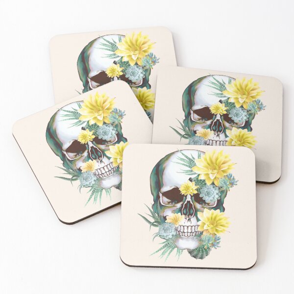 Item preview, Sugar skull with succulents plants yellow flowers designed and sold by Collagedream.