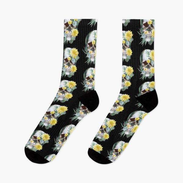 Item preview, Sugar skull with succulents plants yellow flowers designed and sold by Collagedream.