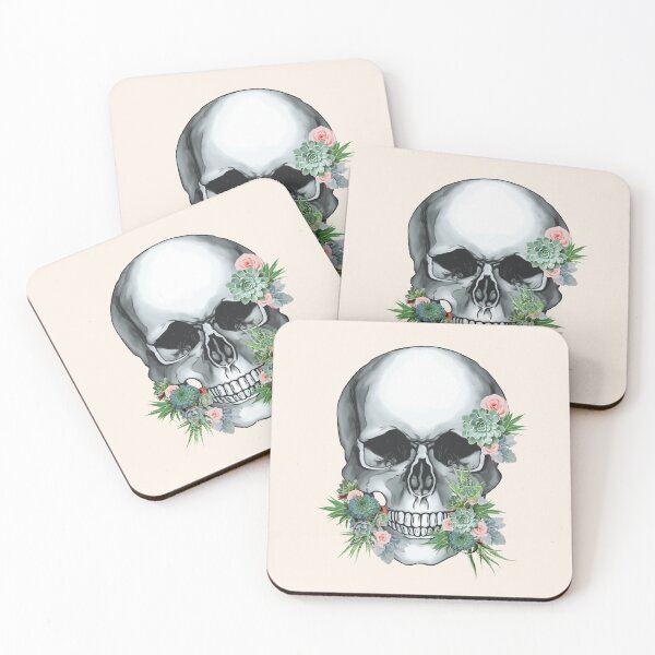 Item preview, Sugar skull with succulents plants, aloe and pink roses cool funny cute mask designed and sold by Collagedream.