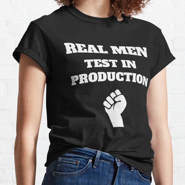 Item preview, Real Men Test in Production, Computer Science, Programming Humor designed and sold by Max-Wear.