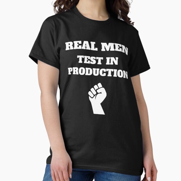Item preview, Real Men Test in Production, Computer Science, Programming Humor designed and sold by Max-Wear.