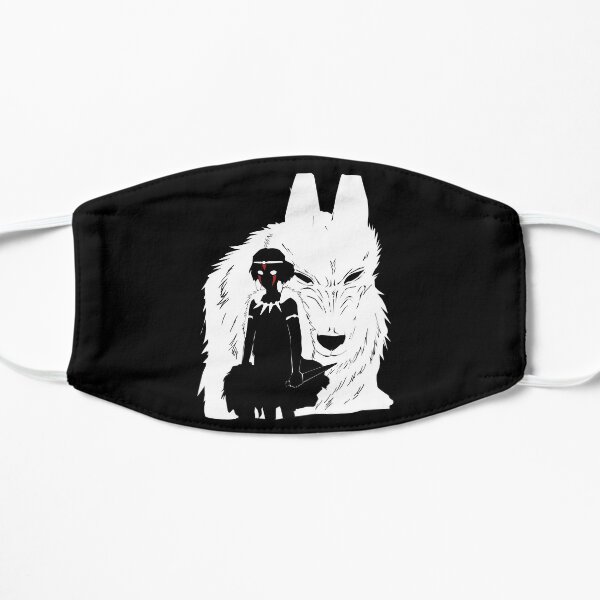 Illustration de la princesse Mononoke et du loup - noir et blanc Masque sans plis