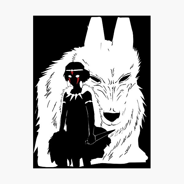 Prinzessin Mononoke und Wolf Illustration - Schwarzweiss Fotodruck