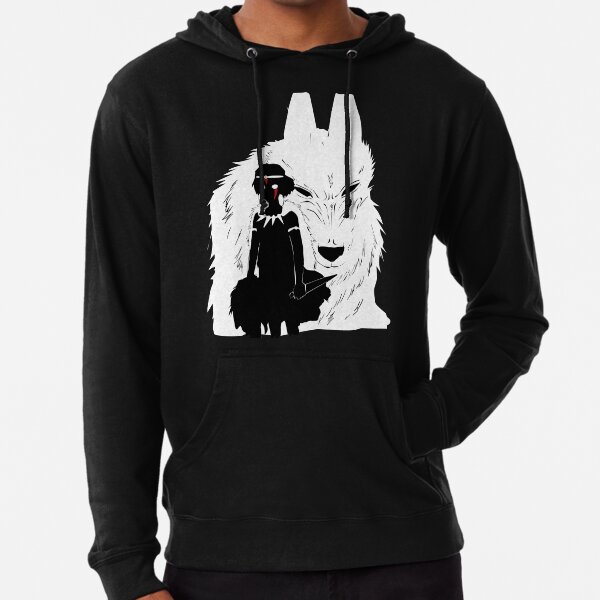Illustration de la princesse Mononoke et du loup - noir et blanc Sweat à capuche léger