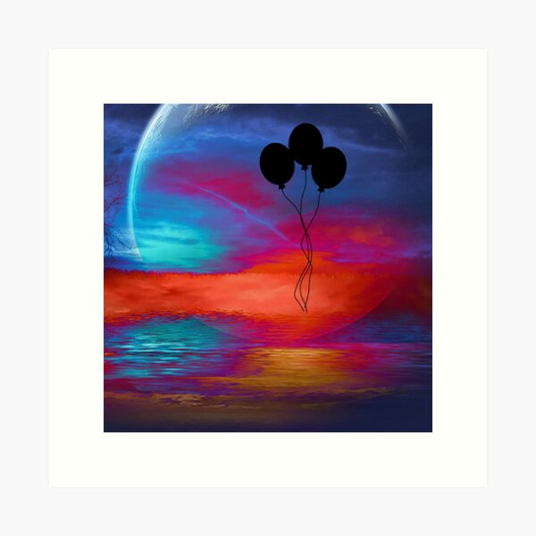 Silhouette Balloons During A Dynamic Sunset Art Print