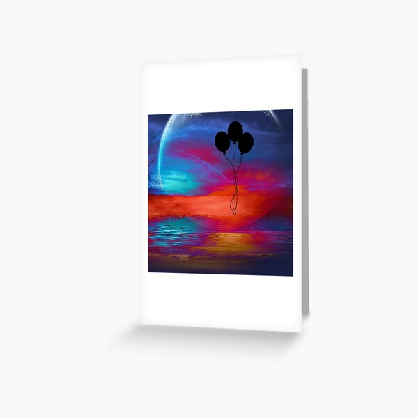 Silhouette Balloons During A Dynamic Sunset Greeting Card