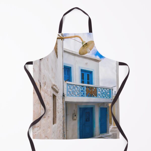 Item preview, Street in Greece with white house and blue door designed and sold by Anyarnia.