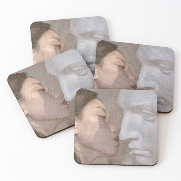 Item preview, Canvas Texture Design Girl Kissing Ancient Male Statue  designed and sold by excuszeme.