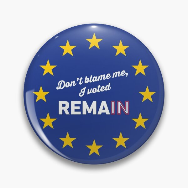 Remain in the EU "Don't blame me, I voted remain" Typographical design Pin