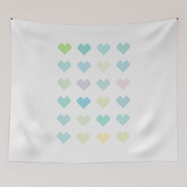 Item preview, 20 pixel design hearts in pastel tones - blue green - on light gray designed and sold by greatnorris.