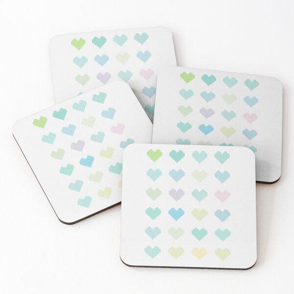 Item preview, 20 pixel design hearts in pastel tones - blue green - on light gray designed and sold by greatnorris.